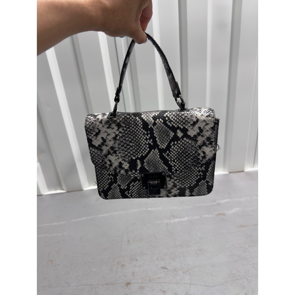 Aldo Snakeskin Print Top Handle Handbag Grey Black Animal Print Satchel Bag